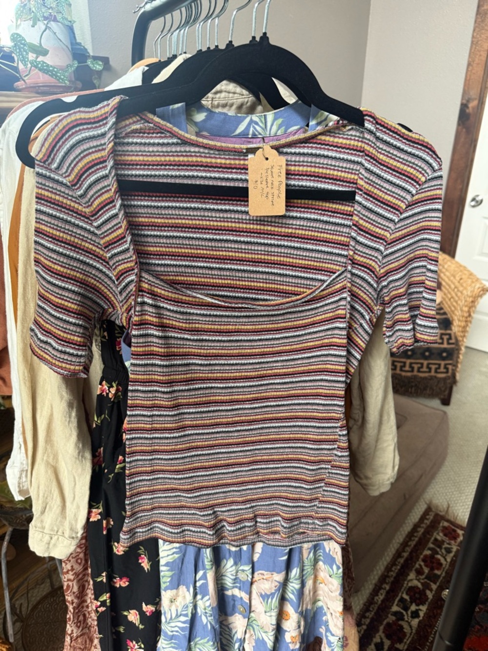 Free People Multicolor Striped Short Sleeve Top